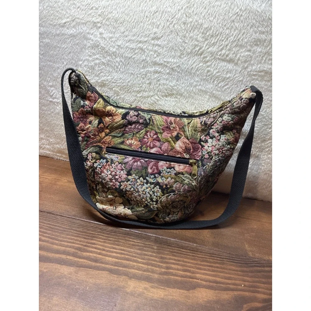 Vintage Floral Tapestry Shoulder Bag Wallet Set Multicolor Grandmacore